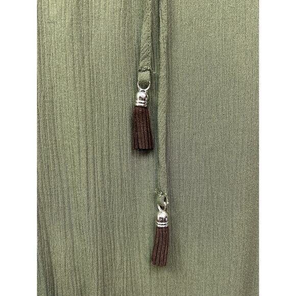 Faded Glory Dress Womens Large Green‎ Sea Turtle Boho Embroidered Tassel Belted - Picture 4 of 8